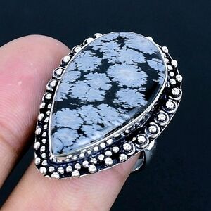 Snowflake Obsidian Gemstone 925 Sterling Silver Handmade Ring